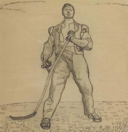 FERDINAND HODLER — Studie zum ruhenden Mäher der alten Schweizer Fünfzigernote. Um 1909. — Koller Auktionen