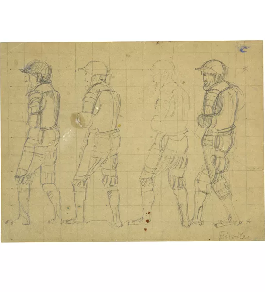 Ferdinand Hodler — Figurenstudie von 4 Kriegern zu "Rückzug bei Marignano"