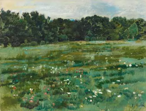FERDINAND HODLER — Landscape with a meadow and the edge of a forest. Circa 1890. — Koller Auktionen