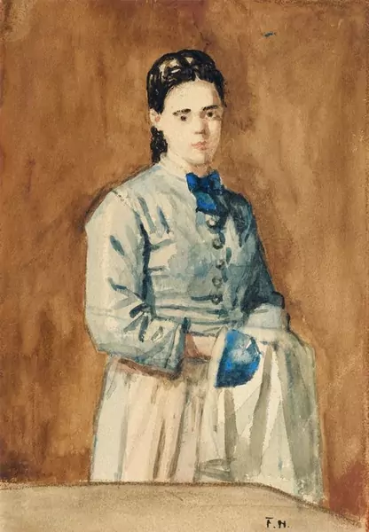 FERDINAND HODLER — Girl in a blue dress (Marie-Elise). Circa 1878. — Koller Auktionen