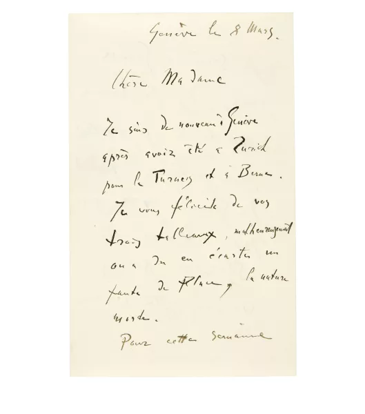 Ferdinand Hodler — Handschriftlicher Brief an Clara Pasche-Battié