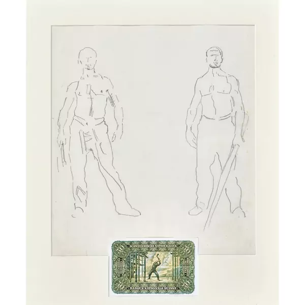 Figürliche Komposition mit Arbeitern für die Vorderseite der 50-Franken-Note, 1908/09