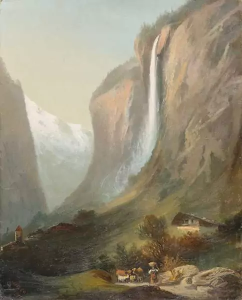 FERDINAND HODLER — Der Staubbachfall. (Staubbach falls) 1871. — Koller Auktionen