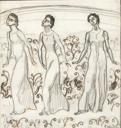 3 Frauenfiguren für Blick in die Unendlichkeit, 1914