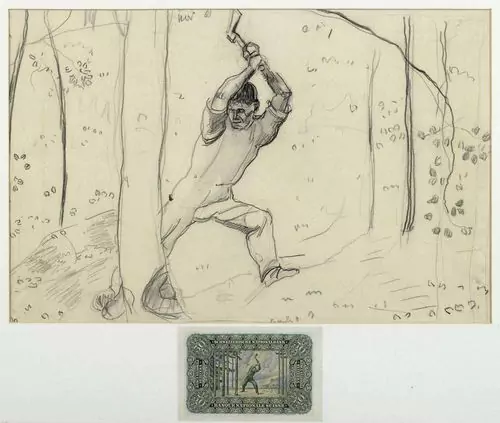 FERDINAND HODLER — Holzfäller. Studie für die Rückseite der Fünfzigernote. — Koller Auktionen