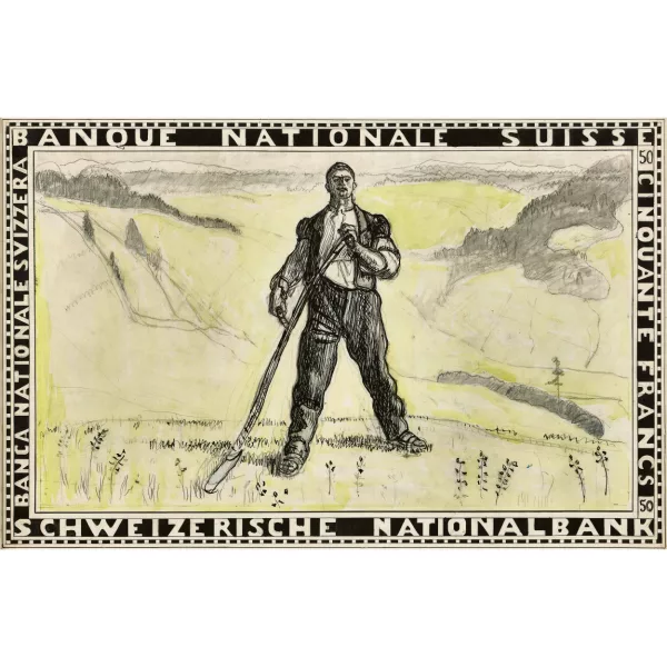Ferdinand Hodler — "Der ruhende Mäher (Entwurf für die Fünfzigfrankennote)".