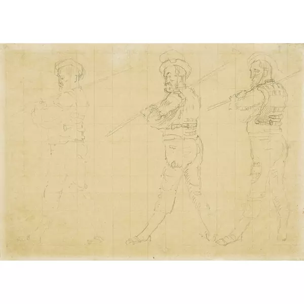 Ferdinand Hodler — Drei Krieger - Skizze für den "Rückzug bei Marignano" — Galerie Kornfeld