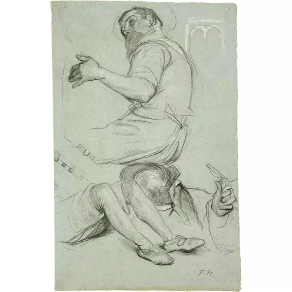 Ferdinand Hodler — Studie eines bärtigen Mannes und Kopfstudie eines Soldaten - Verso: Studie zweier Frauen in Rückenansicht — Galerie Kornfeld
