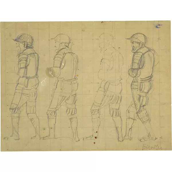 Ferdinand Hodler — Figurenstudie von 4 Kriegern zu "Rückzug bei Marignano" — Galerie Kornfeld