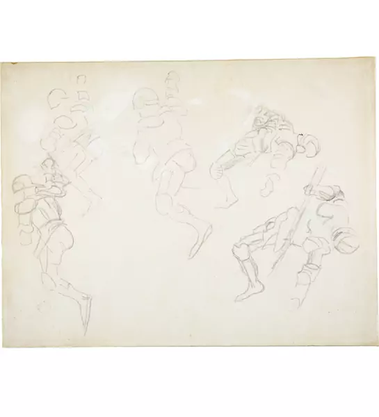 Ferdinand Hodler — Studien von gepanzerten Kriegern zu "Rückzug von Marignano" — Galerie Kornfeld