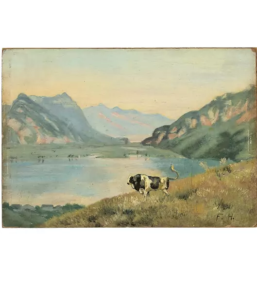 Ferdinand Hodler — Thuner- und Brienzersee mit Freiburger Stier — Galerie Kornfeld