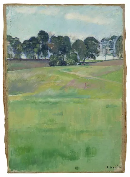 Ferdinand Hodler — Wiesenlandschaft mit Baumreihe — Galerie Kornfeld