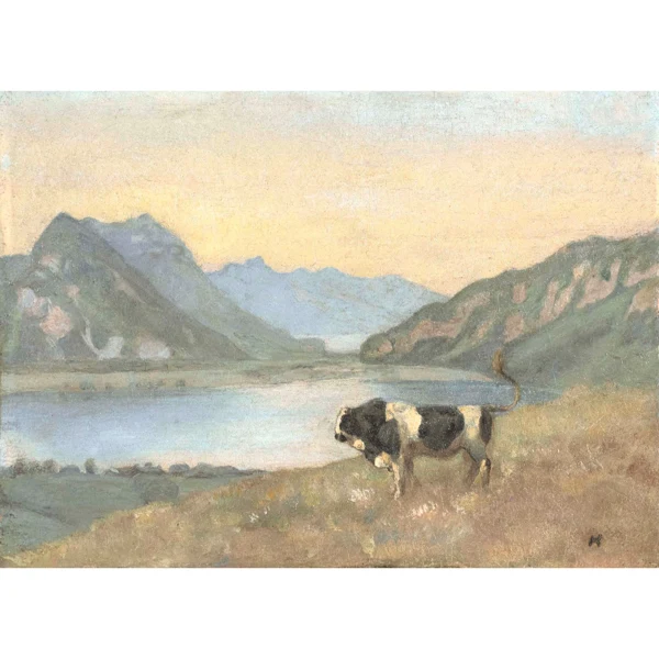 Ferdinand Hodler — THUNER- UND BRIENZERSEE MIT FREIBURGSTIER LAKE THUN AND BRIENZ WITH FREIBURG SIMMENTAL BULL