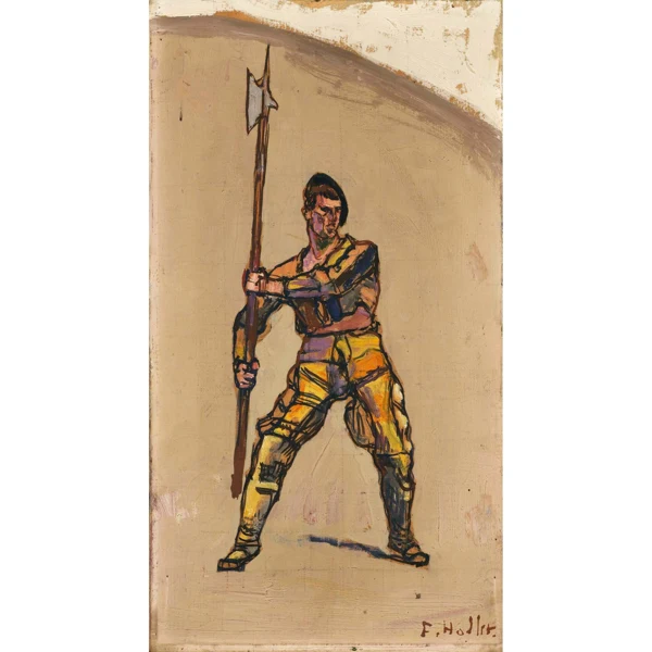 Ferdinand Hodler — KRIEGER MIT HELLEBARDE (RECHTE FIGUR ZUM MITTELFELD DES "RÜCKZUG VON MARIGNANO") WARRIOR WITH HALBERD (FIGURE AT RIGHT NEAR CENTRE OF "RETREAT FROM MARIGNANO")