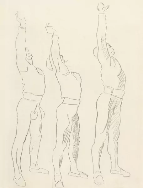 Ferdinand Hodler — STUDIE VON DREI SCHWÖRENDEN IM RECHTSPROFIL ZU 'EINMÜTIGKEIT' UND ZU 'SCHWUR VON HANNOVER'STUDY OF THREE SWAERING SOLDIERS IN RIGHT PROFILE FOR 'UNANIMITY' AND FOR 'OATH OF HANNOVER'