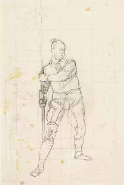 Ferdinand Hodler — STUDIE EINES KRIEGERS MIT HELLEBARDE ZU 'MARIGNANO VI'STUDY OF A SOLDIER WITH HALBERD FOR 'MARIGNANO VI'