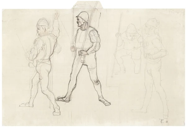 Ferdinand Hodler — STUDIENBLATT MIT VIER KRIEGERN ZU 'MARIGNANO I'SKETCH WITH FOUR SOLDIERS FOR 'MARIGNANO I'