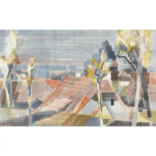 Ferdinand Maire — Dorfpartie mit Bäumen.