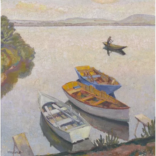 Ferdinand Maire — Ruderboote am Seeufer.
