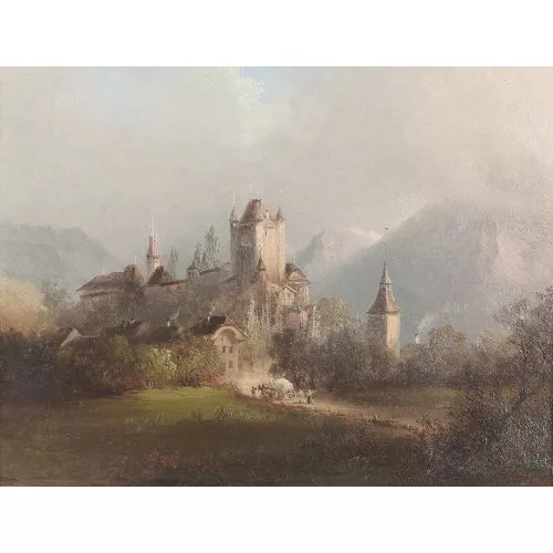 Ferdinand Sommer — Ansicht von Thun mit Schloss und Kirche.