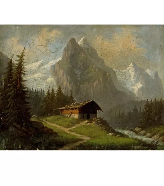 Ferdinand Sommer — Chalet mit Well-und Wetterhorn und Rosenlauigletscher — Galerie Kornfeld