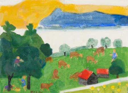 Rheintaler Landschaft mit spielenden Kindern, Studie, 1985