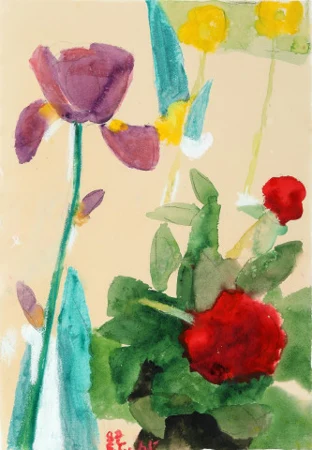 Iris und Pfingstrosen, 1987