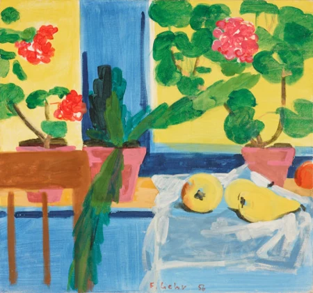 Stillleben mit Geranien und Birnen, 1956
