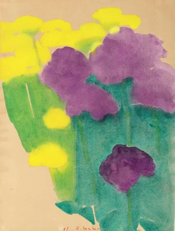 Gelbe und violette Blumen (Taglilien), 1973