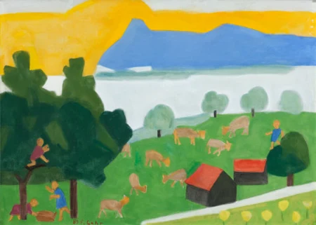 Rheintaler Landschaft mit spielenden Kindern, 1985