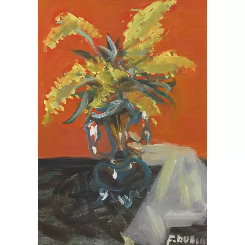 Stillleben mit Mimosen in einer Glasvase