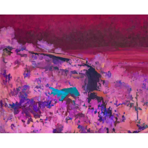Fernand Giauque — Sonnige Wegpartie oberhalb eines Sees.