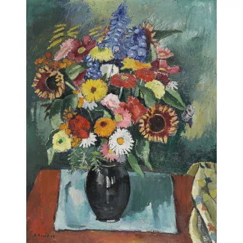 Fernand Riard — Stillleben mit Blumen in dunkler Vase.