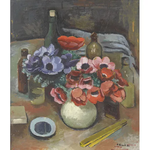 Fernand Riard — Atelier-Stillleben mit Anemonen.