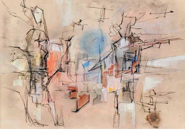 Francis Bott — Composition (Komposition Rotbraun/Blau), 1954