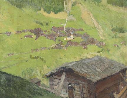 Francis Portier (1876-1961), "Grimentz". Huile sur toile, sbd.