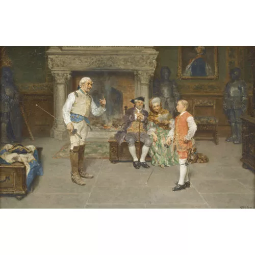 François-Adolphe Grison — "La leçon d′escrime devant les grand-parents".