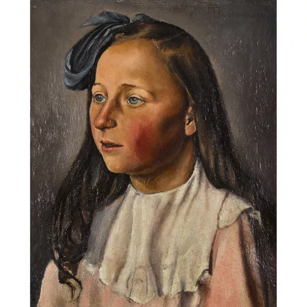 François Barraud — Porträt eines Mädchens mit blauer Haarmasche.