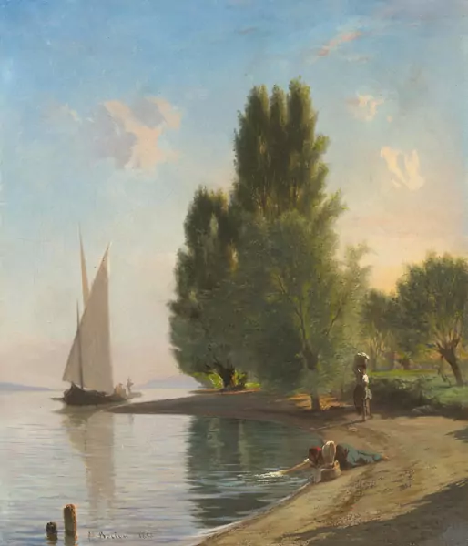 François Bocion — Scène animée à la pointe de Bellerive. 1858. — Schuler Auktionen