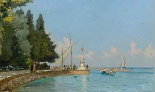 FRANÇOIS BOCION — Promenade sur le quai d'Evian (Promenade on the Evian quay). 1883. — Koller Auktionen