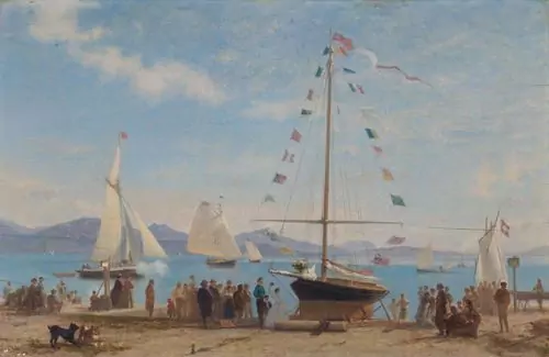 FRANÇOIS BOCION — Inauguration d'un bateau lacustre sur le quai d'Ouchy. 1860. — Koller Auktionen