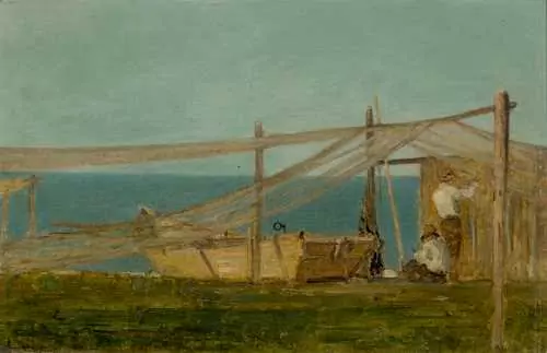 FRANÇOIS BOCION — Paysage lacustre avec pêcheur et filets. — Koller Auktionen