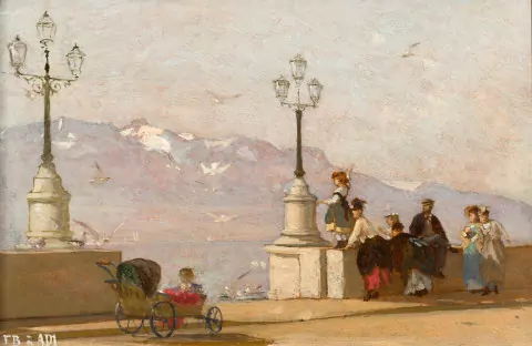 La famille Bocion en promenade sur le quai de Vevey, 1871