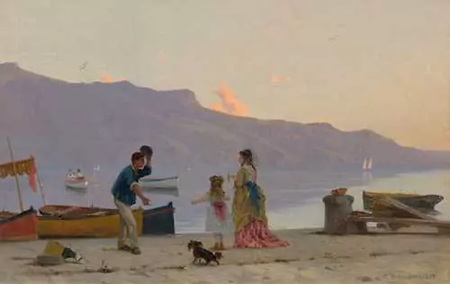 FRANCOIS BOCION — Rencontre de Mme Bocion et sa fille sur les quais de Vevey. 1873. — Koller Auktionen