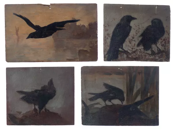 François BOCION (1828-1890), "Corneilles noires", quatre huiles sur bois — DognyAuction