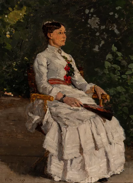 François Bocion — Garten mit einer feinen Dame in weissem Kleid