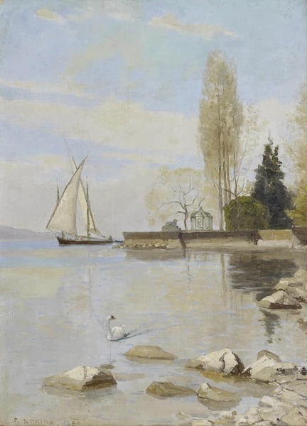 francois bocion — Barque au large des quais de Montreux, 1888