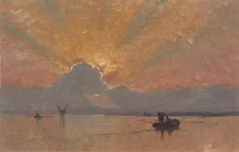 Scène lacustre vers Morges au soir couchant