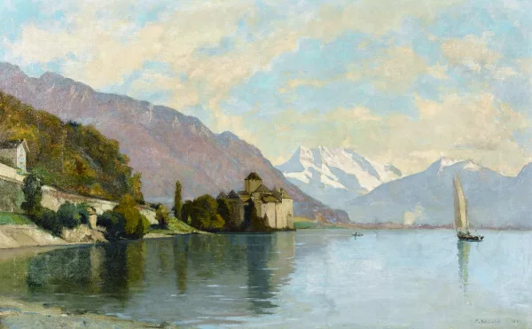 François Bocion — Le château Chillon vu du bord du lac.