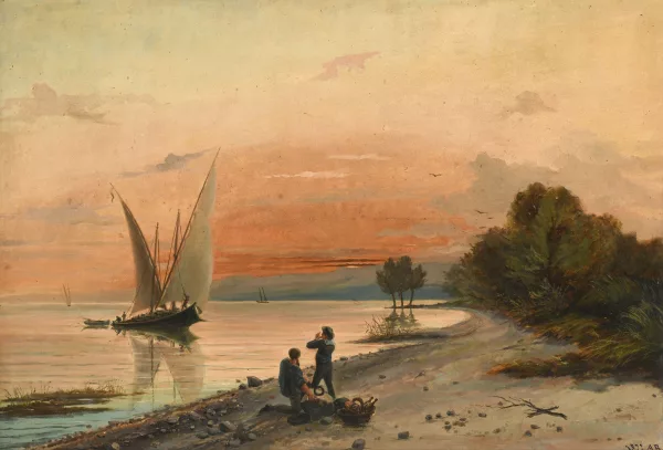 François Bocion — Accostage sur le Léman au coucher du soleil,